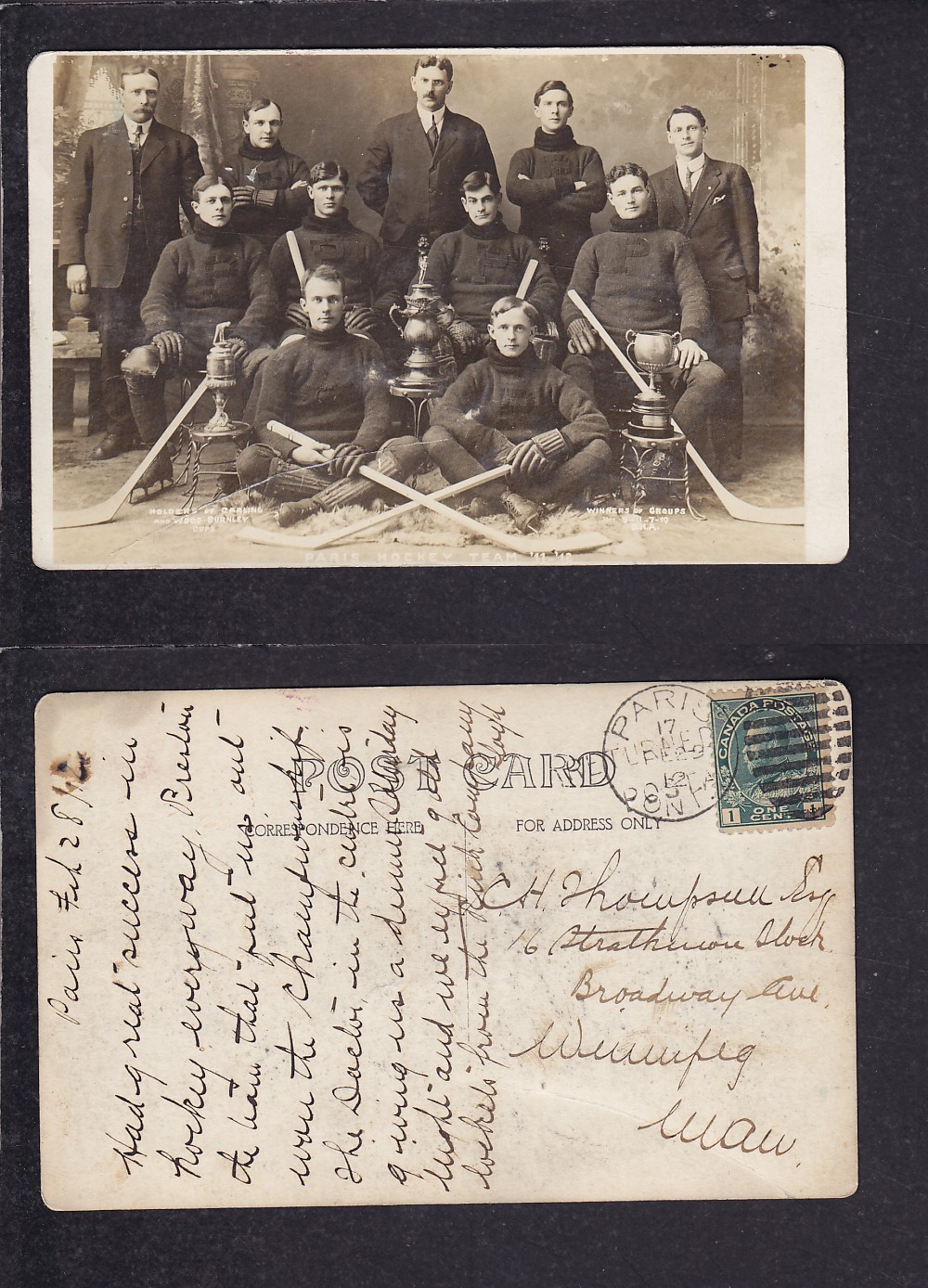 1911-12 PARIS HOCKEY TEAM POST CARD photo