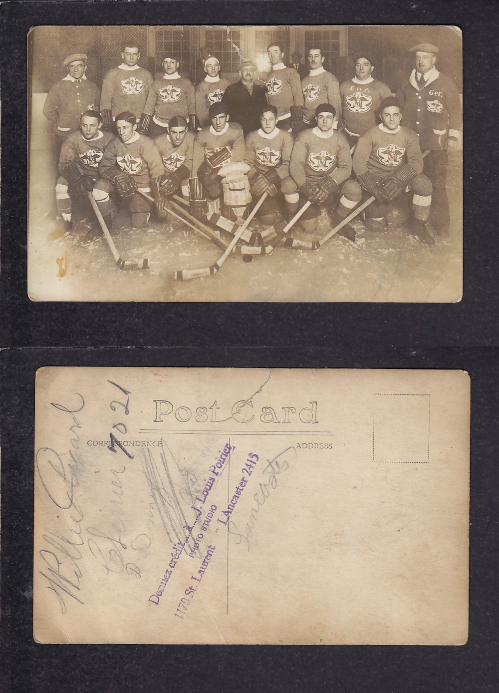 1900'S LANCASTER HOCKEY TEAM POST CARD photo