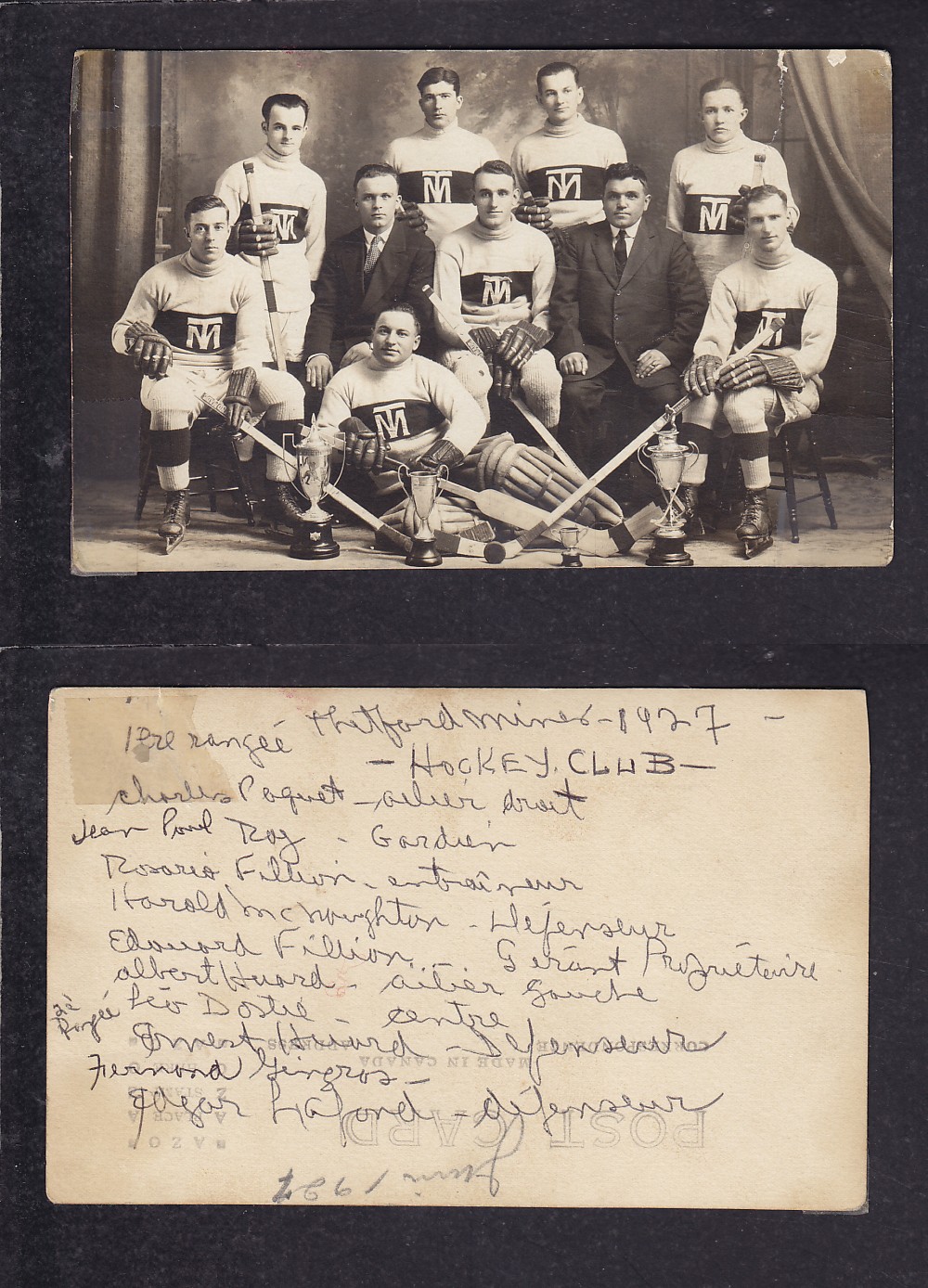 1927 THETFORD MINES HOCKEY TEAM POST CARD photo