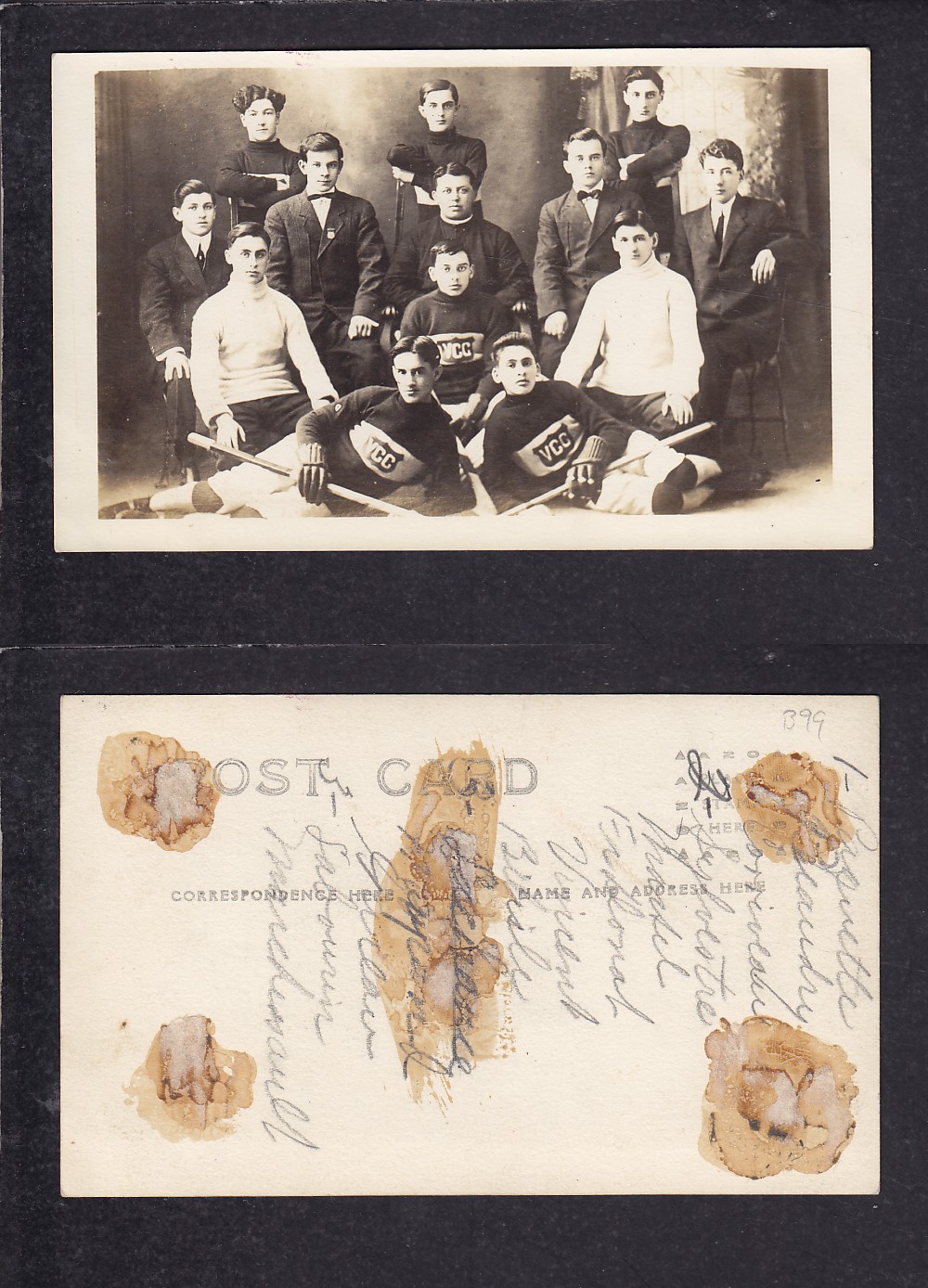 1910'S VICTORIAVILLE HOCKEY TEAM POST CARD photo