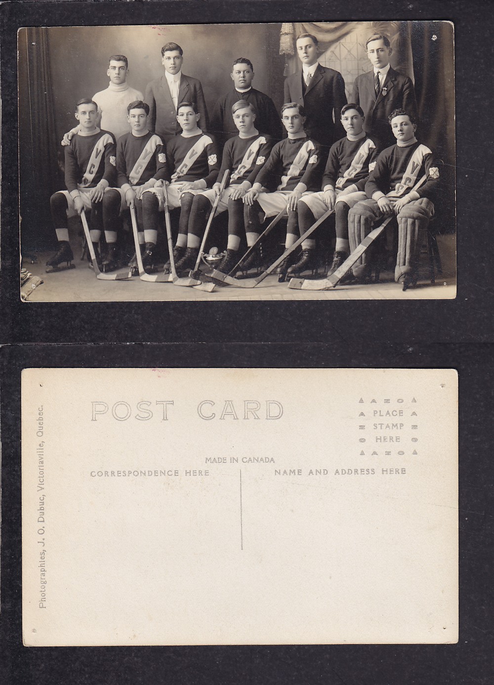 1910'S VICTORIAVILLE HOCKEY TEAM POST CARD photo