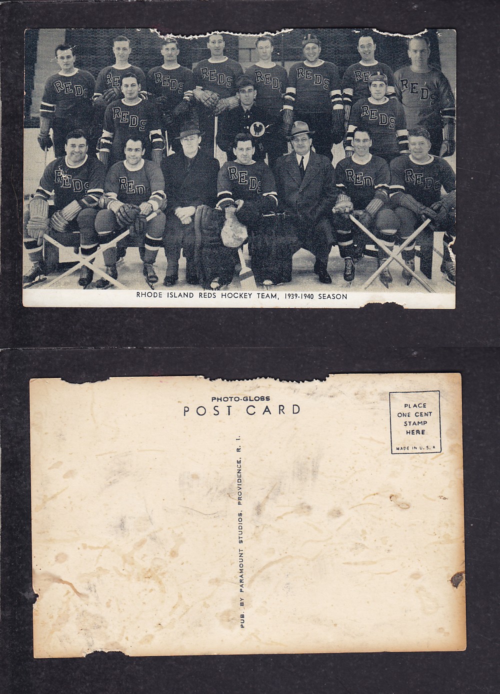 1939-40 RHODE ISLAND REDS HOCKEY TEAM POST CARD photo