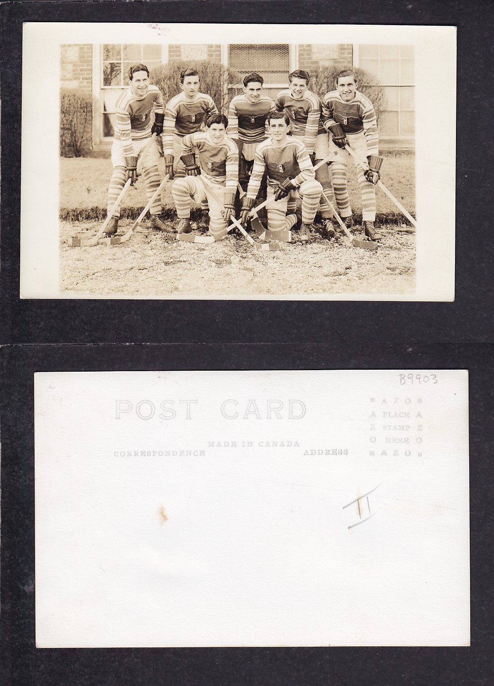 1920'S HOCKEY TEAM POST CARD photo