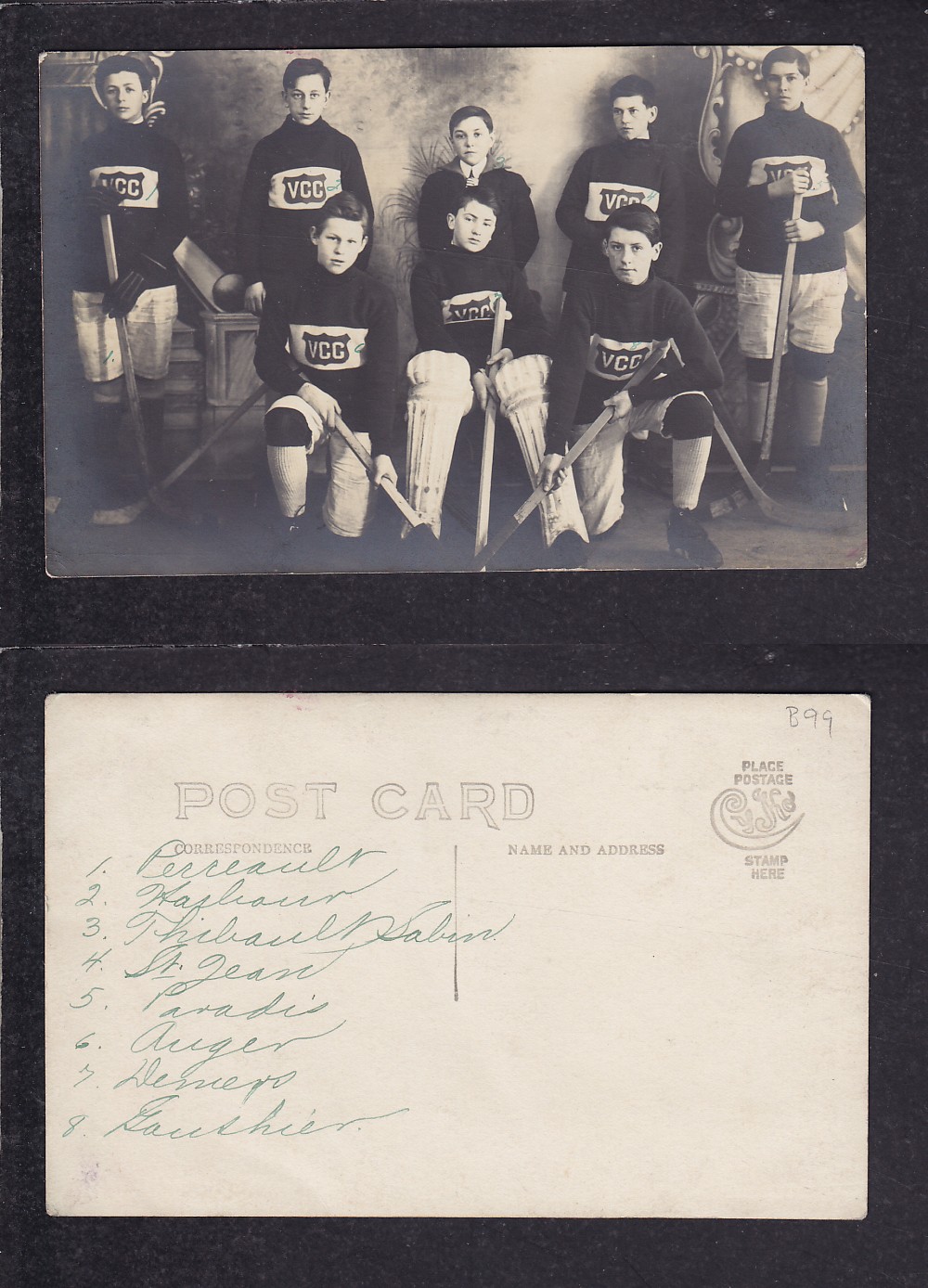 1900'S VICTORIAVILLE HOCKEY TEAM POST CARD photo