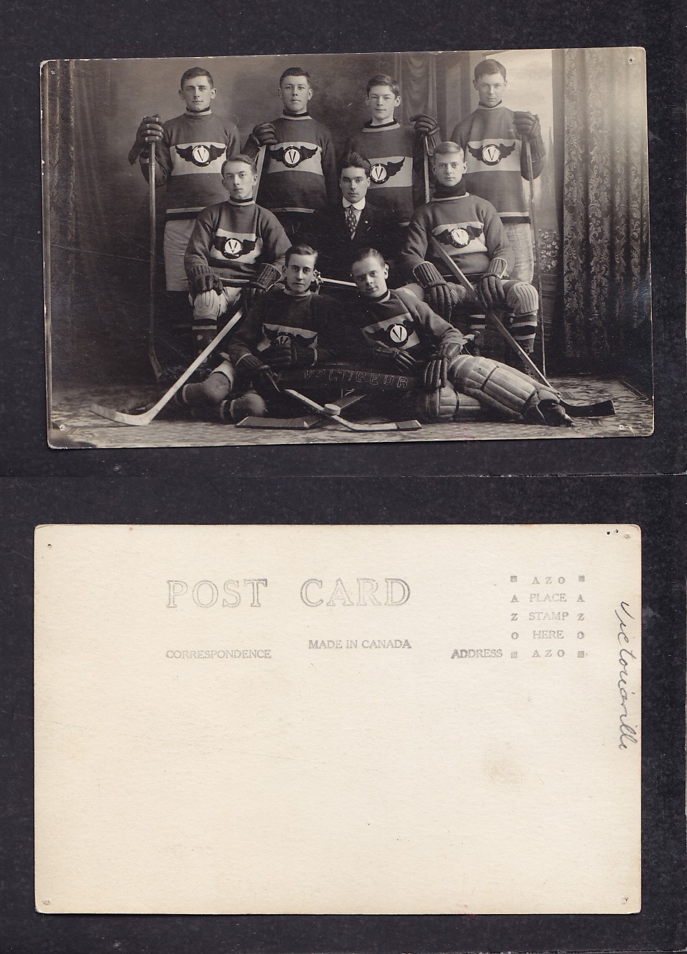 1900'S VICTORIAVILLE HOCKEY TEAM POST CARD photo