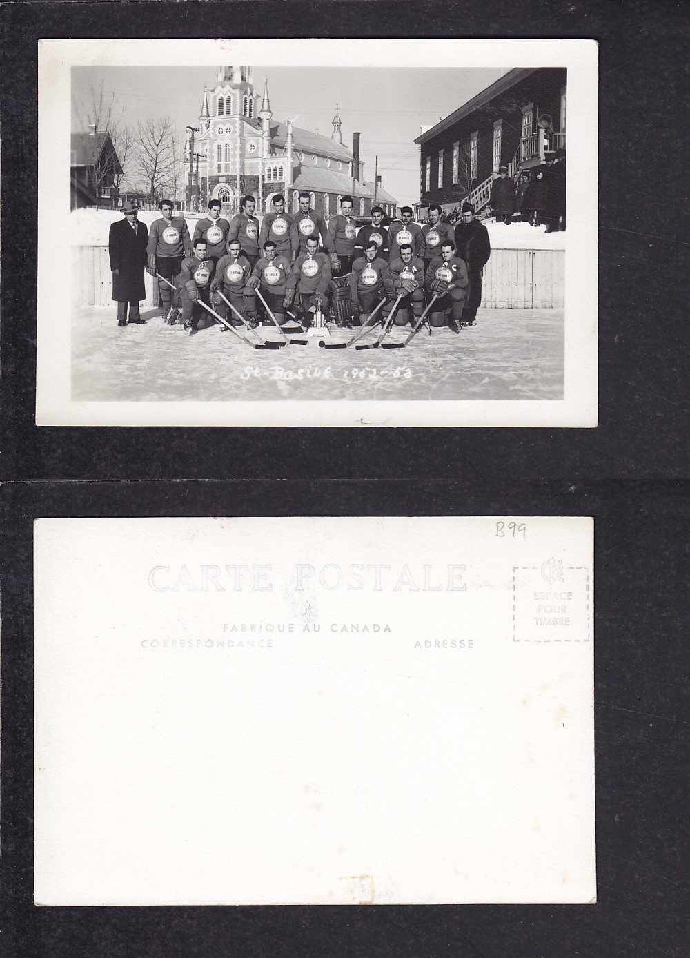 1952-53 ST-BASILE HOCKEY TEAM POST CARD photo
