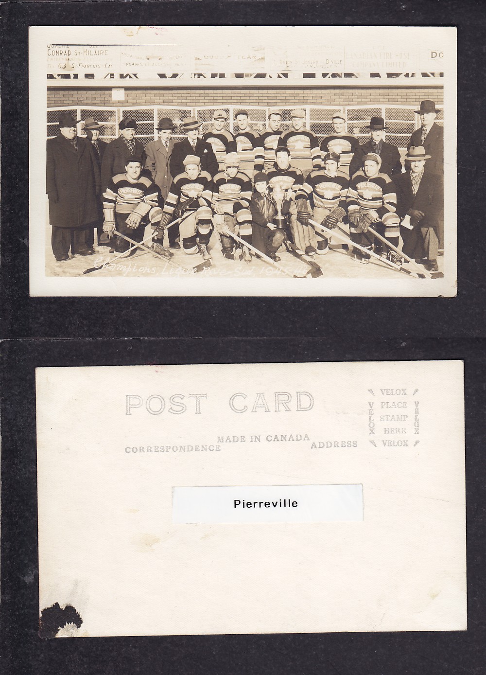1945-46 PIERREVILLE HOCKEY TEAM POST CARD photo