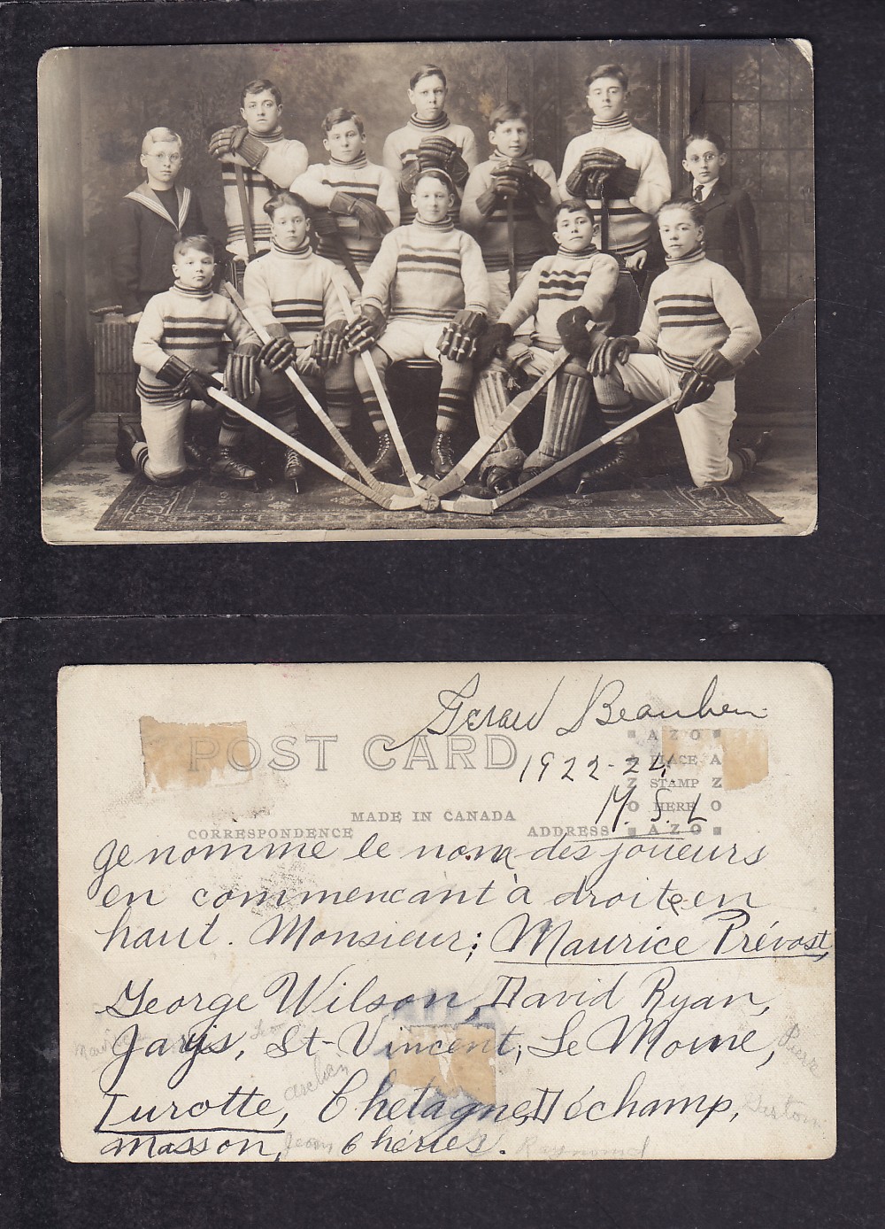 1920'S HOCKEY TEAM POST CARD photo