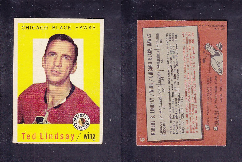 1959-60 TOPPS HOCKEY CARD #6 T. LINDSAY photo 1959-60 TOPPS HOCKEY CARD #6 T. LINDSAY photo