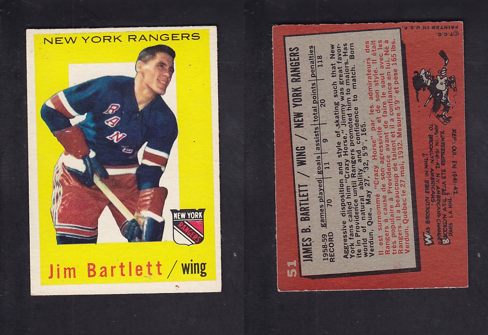 1959-60 TOPPS HOCKEY CARD #51 J. BARTLETT photo