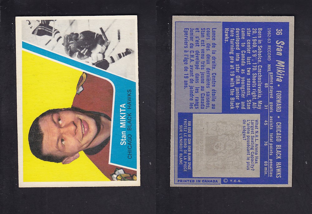 1963-64 TOPPS HOCKEY CARD #36 S. MIKITA photo 1963-64 TOPPS HOCKEY CARD #36 S. MIKITA photo