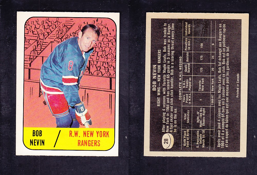 1967-68 TOPPS HOCKEY CARD #28 B. NEVIN photo 1967-68 TOPPS HOCKEY CARD #28 B. NEVIN photo