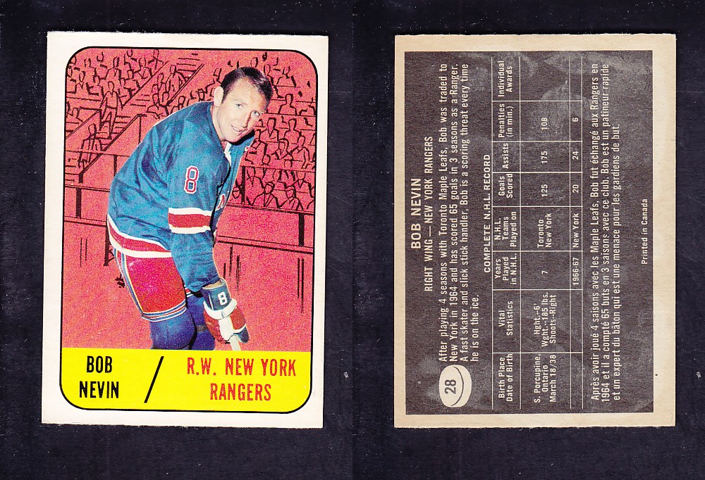 1967-68 TOPPS HOCKEY CARD #28 B. NEVIN photo 1967-68 TOPPS HOCKEY CARD #28 B. NEVIN photo