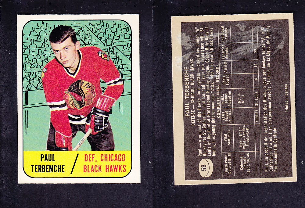 1967-68 TOPPS HOCKEY CARD #58 P. TERBENCHE photo 1967-68 TOPPS HOCKEY CARD #58 P. TERBENCHE photo