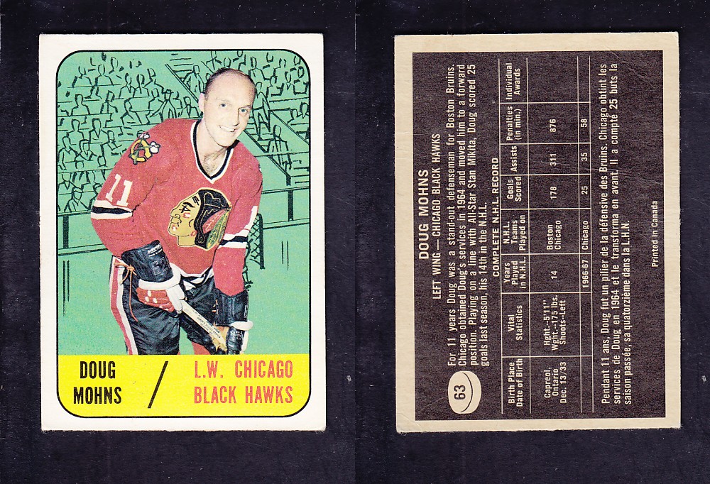 1967-68 TOPPS HOCKEY CARD #63 D. MOHNS photo 1967-68 TOPPS HOCKEY CARD #63 D. MOHNS photo