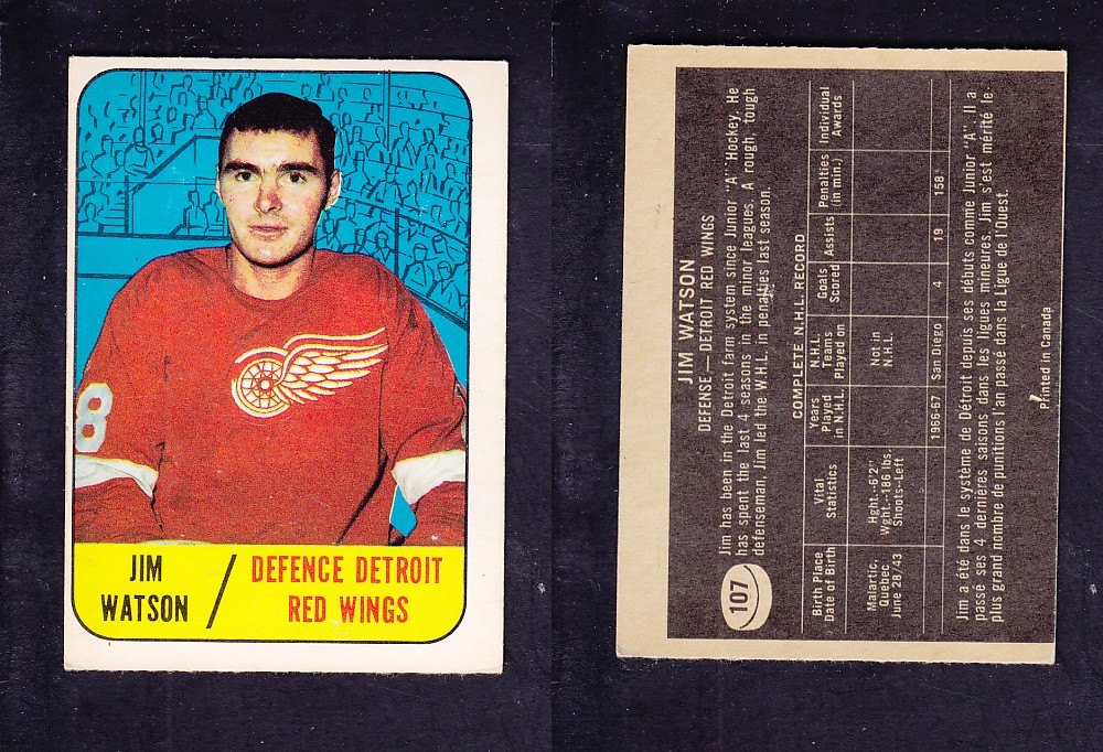 1967-68 TOPPS HOCKEY CARD #107 J. WATSON photo 1967-68 TOPPS HOCKEY CARD #107 J. WATSON photo