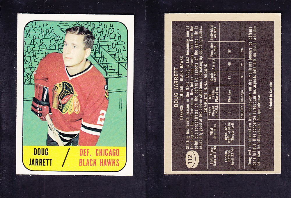 1967-68 TOPPS HOCKEY CARD #112 D. JARRETT photo 1967-68 TOPPS HOCKEY CARD #112 D. JARRETT photo