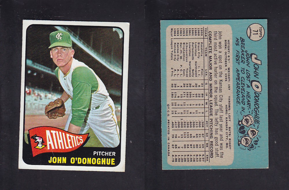 1965 O-PEE-CHEE BASEBALL CARD #71 J. O'DONOGHUE photo 1965 O-PEE-CHEE BASEBALL CARD #71 J. O'DONOGHUE photo