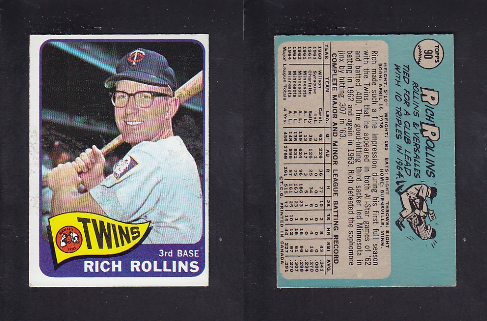 1965 O-PEE-CHEE BASEBALL CARD #90 R. ROLLINS photo 1965 O-PEE-CHEE BASEBALL CARD #90 R. ROLLINS photo