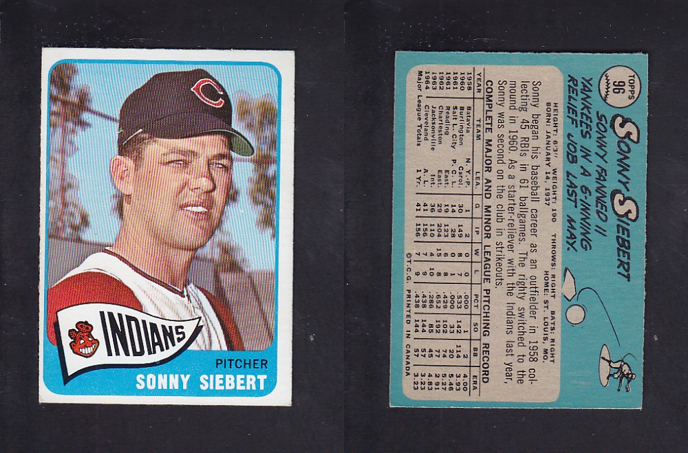 1965 O-PEE-CHEE BASEBALL CARD #96 S. SIEBERT photo 1965 O-PEE-CHEE BASEBALL CARD #96 S. SIEBERT photo