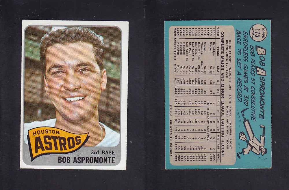 1965 O-PEE-CHEE BASEBALL CARD #175 B. ASPROMONTE photo 1965 O-PEE-CHEE BASEBALL CARD #175 B. ASPROMONTE photo