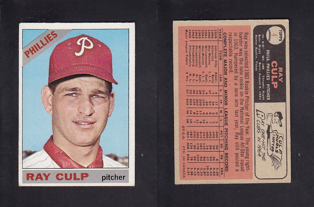1966 O-PEE-CHEE BASEBALL CARD #4 R. CULP photo 1966 O-PEE-CHEE BASEBALL CARD #4 R. CULP photo