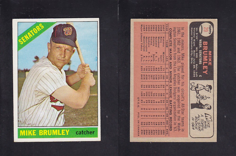 1966 O-PEE-CHEE BASEBALL CARD #29 M. BRUMLEY photo 1966 O-PEE-CHEE BASEBALL CARD #29 M. BRUMLEY photo