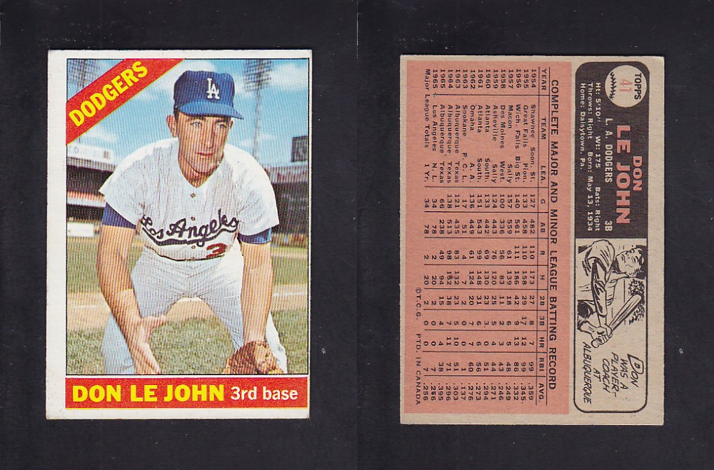 1966 O-PEE-CHEE BASEBALL CARD #41 D. LE JOHN photo 1966 O-PEE-CHEE BASEBALL CARD #41 D. LE JOHN photo