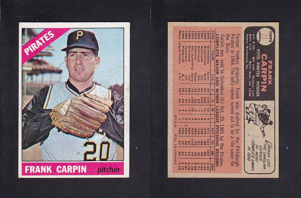1966 O-PEE-CHEE BASEBALL CARD #71 F. CARPIN photo 1966 O-PEE-CHEE BASEBALL CARD #71 F. CARPIN photo