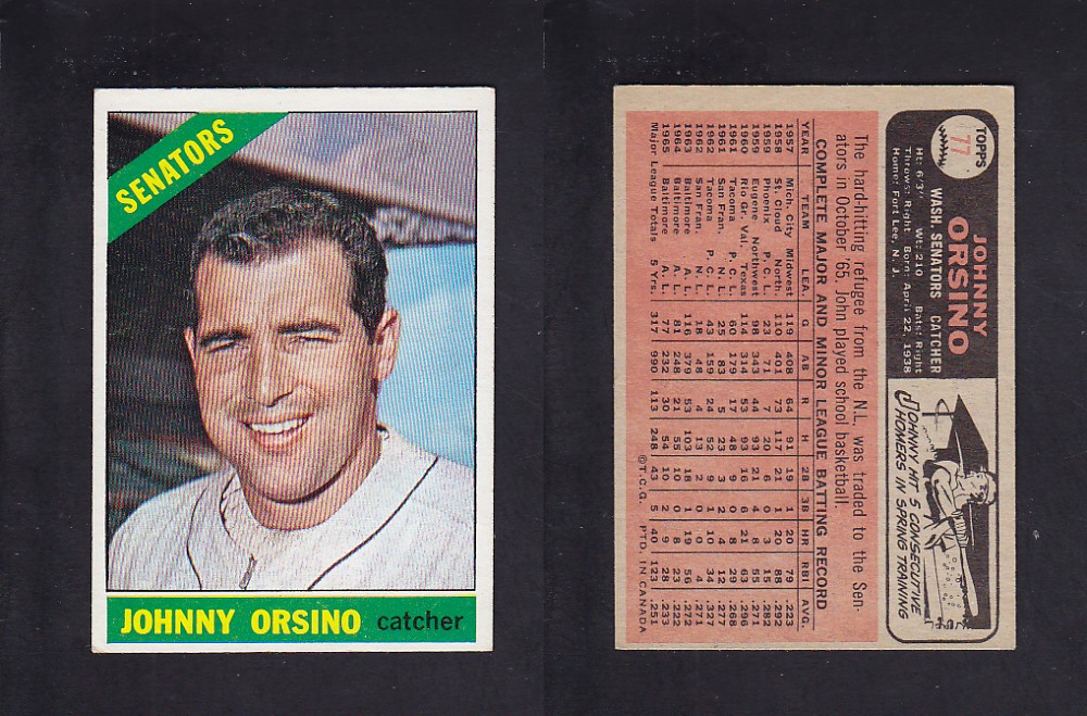 1966 O-PEE-CHEE BASEBALL CARD #77 J. ORSINO photo 1966 O-PEE-CHEE BASEBALL CARD #77 J. ORSINO photo