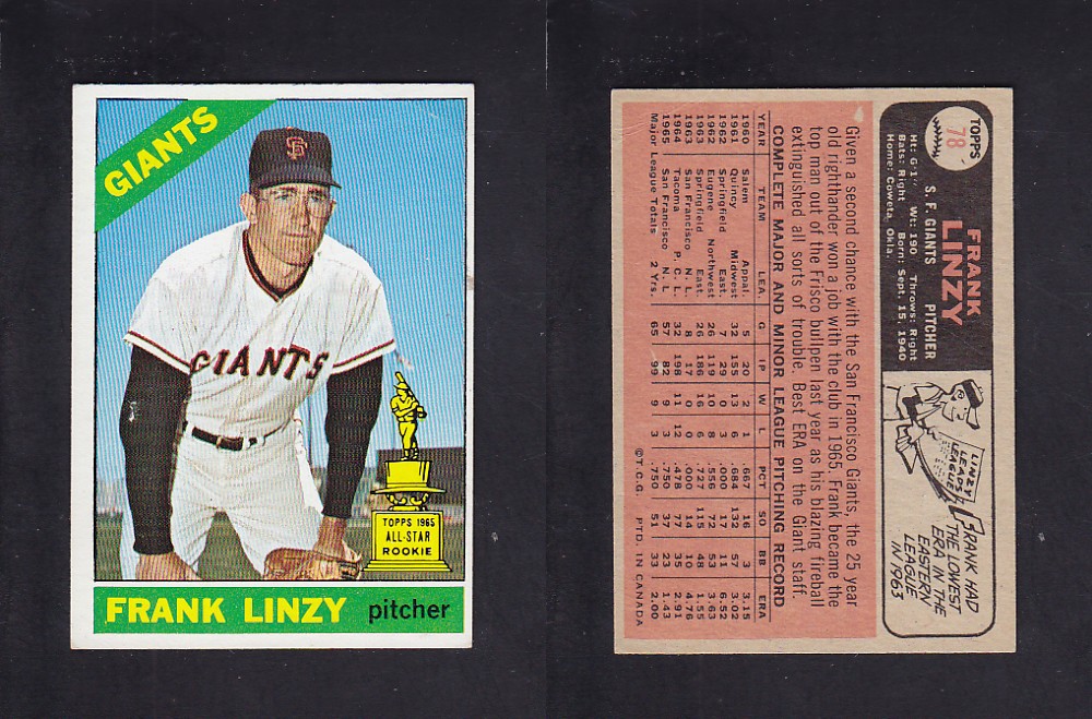 1966 O-PEE-CHEE BASEBALL CARD #78 F. LINZY photo 1966 O-PEE-CHEE BASEBALL CARD #78 F. LINZY photo