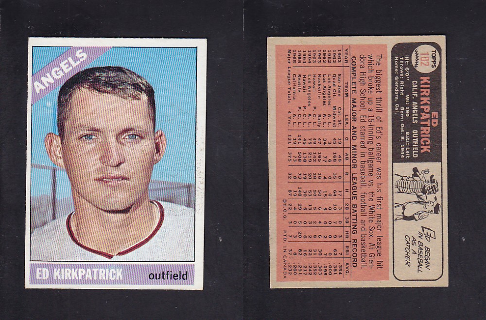 1966 O-PEE-CHEE BASEBALL CARD #102 E. KIRKPATRICK photo 1966 O-PEE-CHEE BASEBALL CARD #102 E. KIRKPATRICK photo