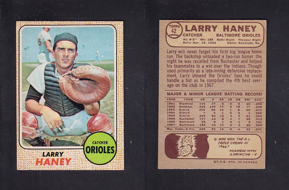 1968 O-PEE-CHEE BASEBALL CARD #42 L. HANEY photo 1968 O-PEE-CHEE BASEBALL CARD #42 L. HANEY photo