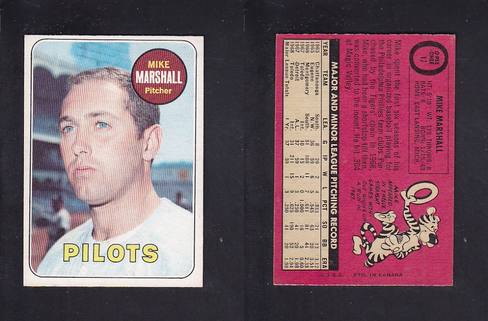 1969 O-PEE-CHEE BASEBALL CARD #17 M. MARSHALL photo 1969 O-PEE-CHEE BASEBALL CARD #17 M. MARSHALL photo