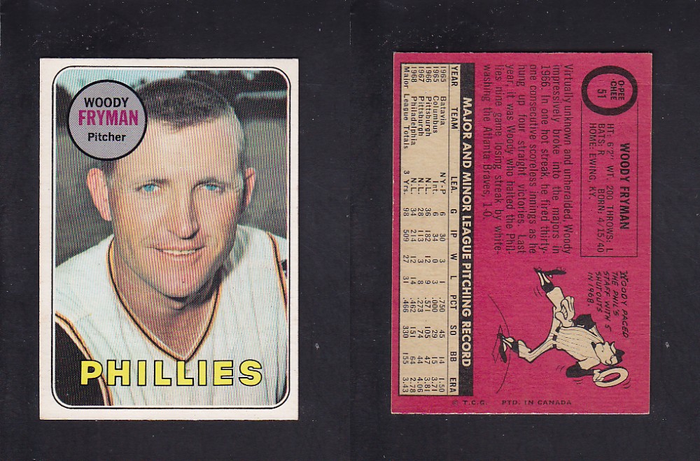1969 O-PEE-CHEE BASEBALL CARD #51 W. FRYMAN photo 1969 O-PEE-CHEE BASEBALL CARD #51 W. FRYMAN photo