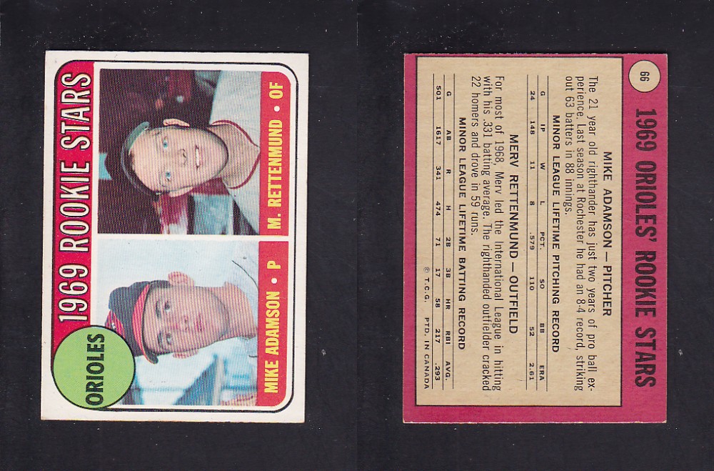 1969 O-PEE-CHEE BASEBALL CARD #66 ORIOLES' ROOKIE STARS photo 1969 O-PEE-CHEE BASEBALL CARD #66 ORIOLES' ROOKIE STARS photo
