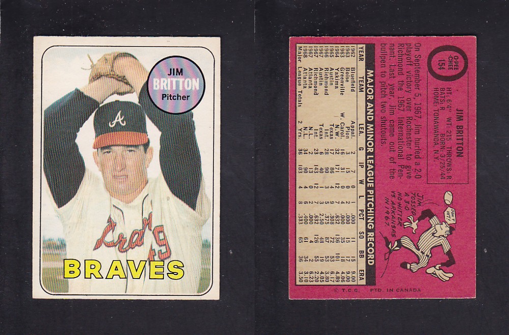 CS92831958 1969 OPEECHEE BASEBALL CARD 154 J. BRITTON CAPITAL SPORTS CARDS