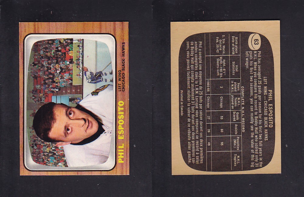1966-67 TOPPS HOCKEY CARD #63 P. ESPOSITO photo 1966-67 TOPPS HOCKEY CARD #63 P. ESPOSITO photo