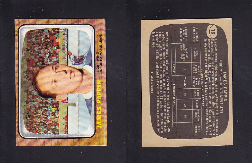 1966-67 TOPPS HOCKEY CARD #76 J. PAPPIN photo 1966-67 TOPPS HOCKEY CARD #76 J. PAPPIN photo