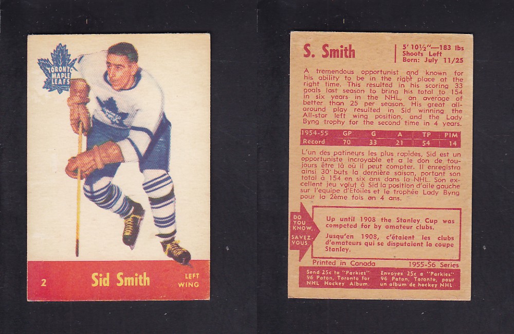 1955-56 PARKHURST HOCKEY CARD #2 S. SMITH photo 1955-56 PARKHURST HOCKEY CARD #2 S. SMITH photo