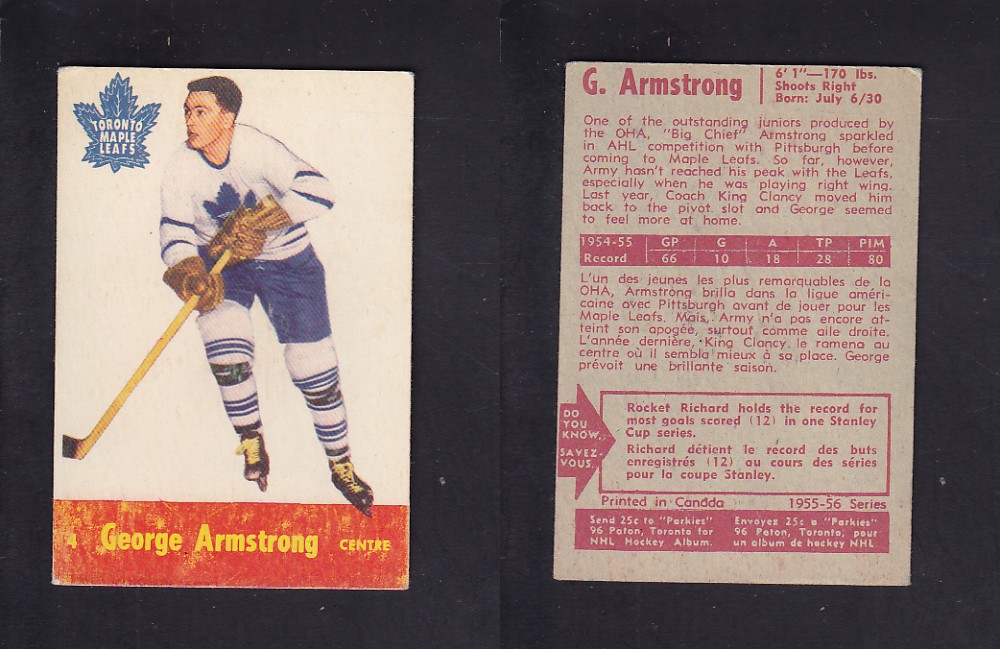 1955-56 PARKHURST HOCKEY CARD #4 G. ARMSTRONG photo 1955-56 PARKHURST HOCKEY CARD #4 G. ARMSTRONG photo