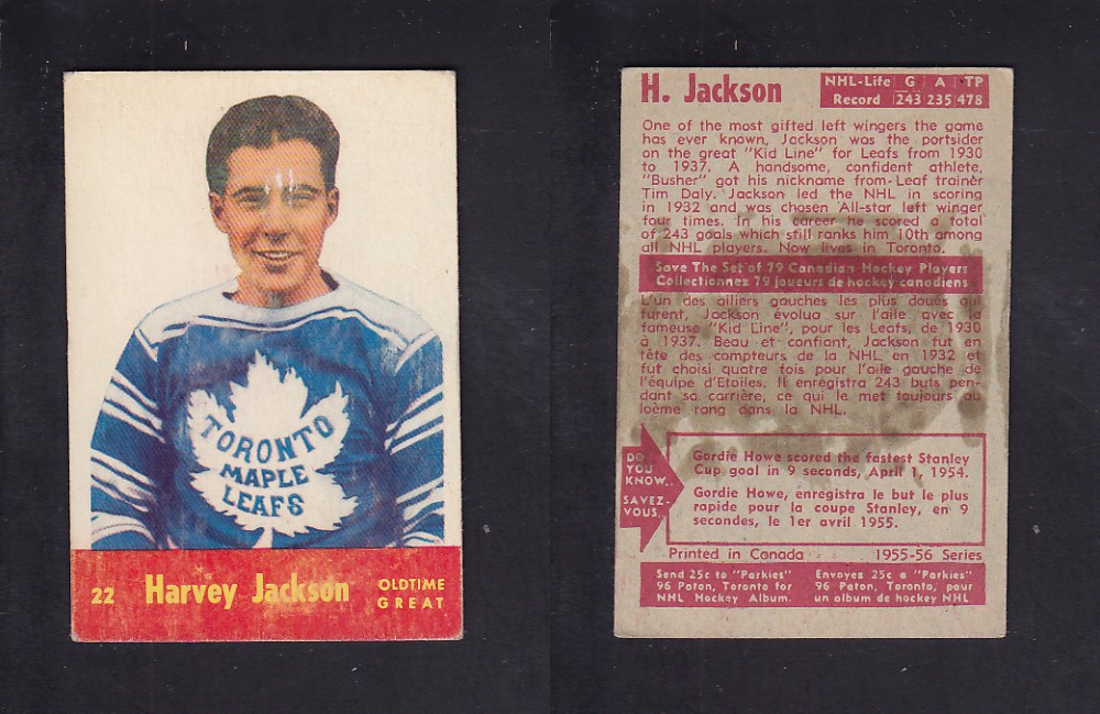 1955-56 PARKHURST HOCKEY CARD #22 H. JACKSON photo 1955-56 PARKHURST HOCKEY CARD #22 H. JACKSON photo