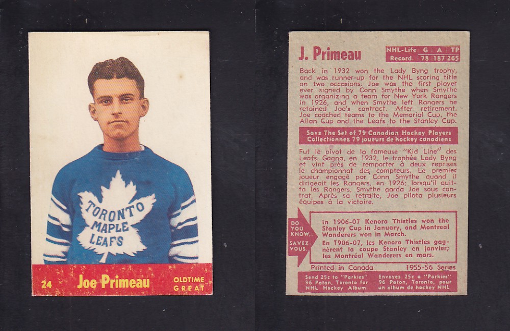 1955-56 PARKHURST HOCKEY CARD #24 J. PRIMEAU photo 1955-56 PARKHURST HOCKEY CARD #24 J. PRIMEAU photo