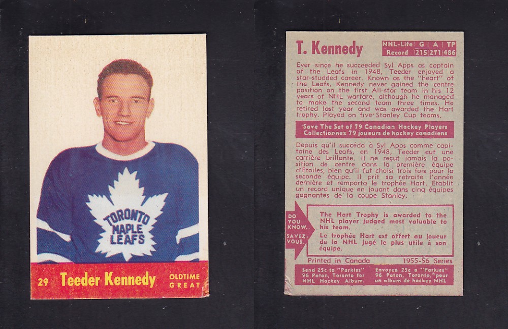 1955-56 PARKHURST HOCKEY CARD #29 T. KENNEDY photo 1955-56 PARKHURST HOCKEY CARD #29 T. KENNEDY photo