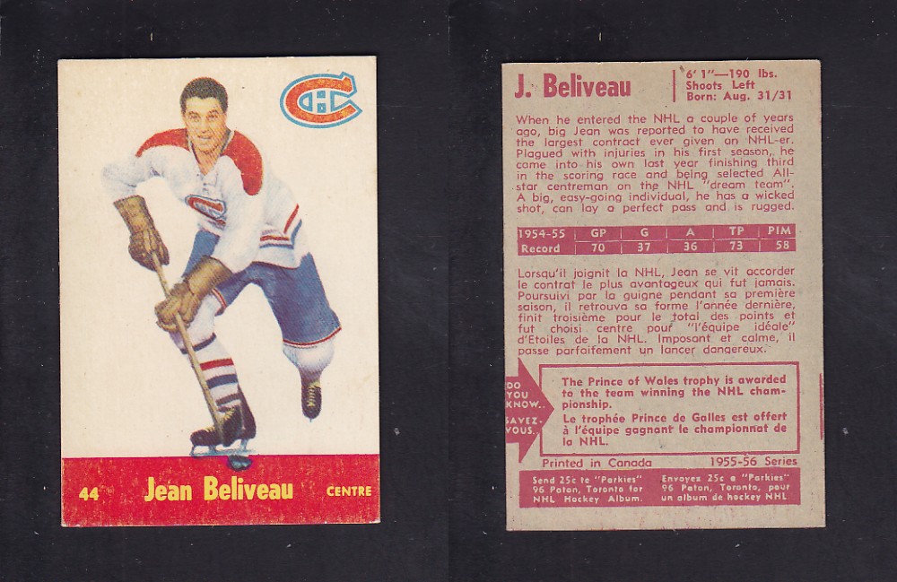 1955-56 PARKHURST HOCKEY CARD #44 J. BELIVEAU photo 1955-56 PARKHURST HOCKEY CARD #44 J. BELIVEAU photo
