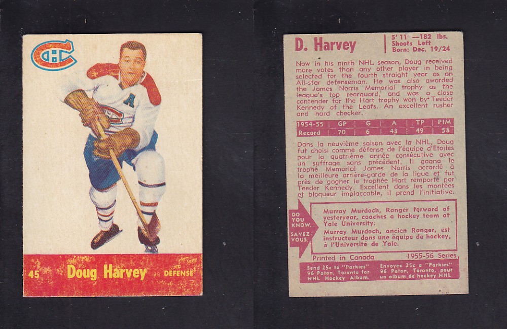 1955-56 PARKHURST HOCKEY CARD #45 D. HARVEY photo 1955-56 PARKHURST HOCKEY CARD #45 D. HARVEY photo