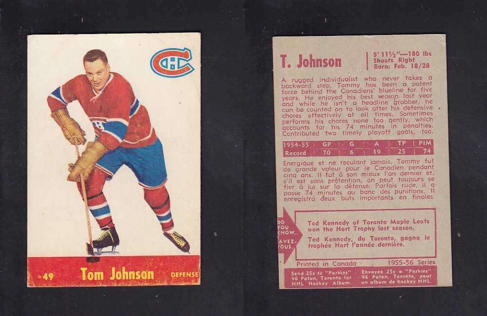 1955-56 PARKHURST HOCKEY CARD #49 T. JOHNSON photo 1955-56 PARKHURST HOCKEY CARD #49 T. JOHNSON photo