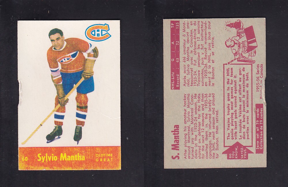 1955-56 PARKHURST HOCKEY CARD #60 S. MANTHA photo 1955-56 PARKHURST HOCKEY CARD #60 S. MANTHA photo