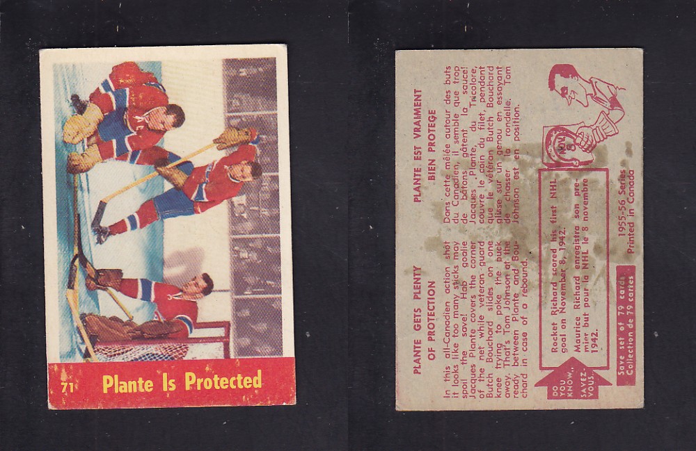 1955-56 PARKHURST HOCKEY CARD #71 PLANTE IS PROTECTED photo 1955-56 PARKHURST HOCKEY CARD #71 PLANTE IS PROTECTED photo