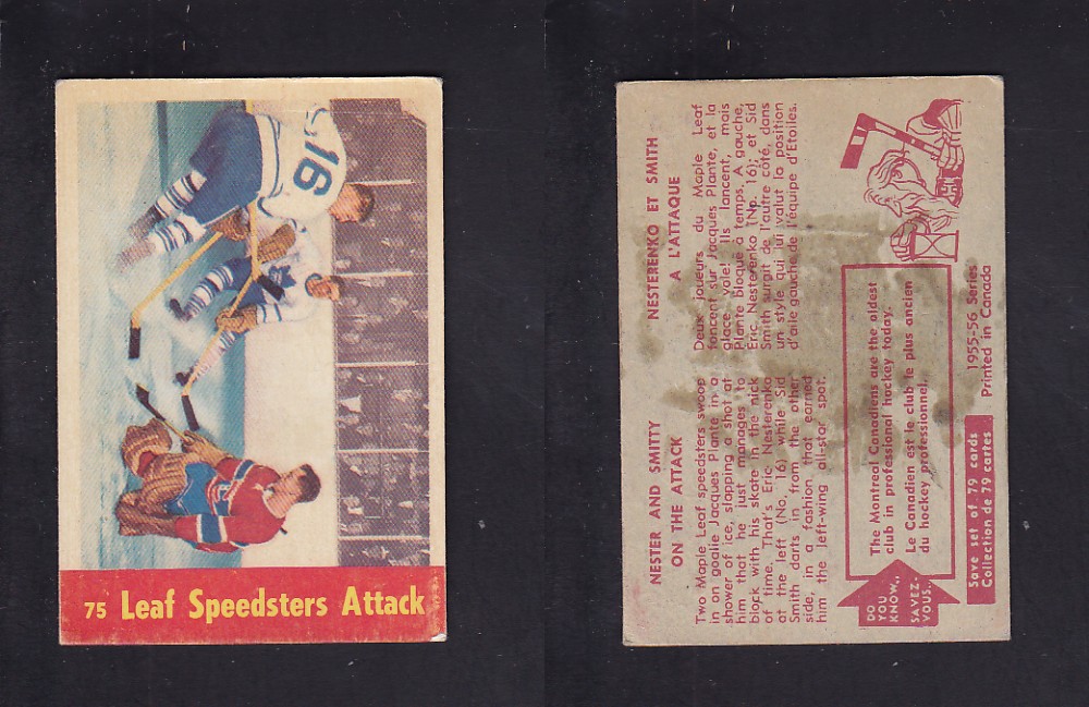 1955-56 PARKHURST HOCKEY CARD #75 LEAF SPEEDSTERS ATTACK photo 1955-56 PARKHURST HOCKEY CARD #75 LEAF SPEEDSTERS ATTACK photo